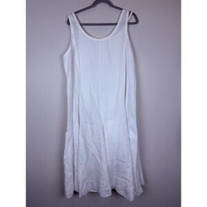 Eileen Fisher 100% Irish Linen Bustle Hem Sleeveless Tank Dress Size XL 1X White